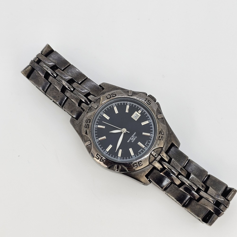 Men's Watch 40MM Black Dial Date‎ Black Bracelet Band 8.5" New Battery
